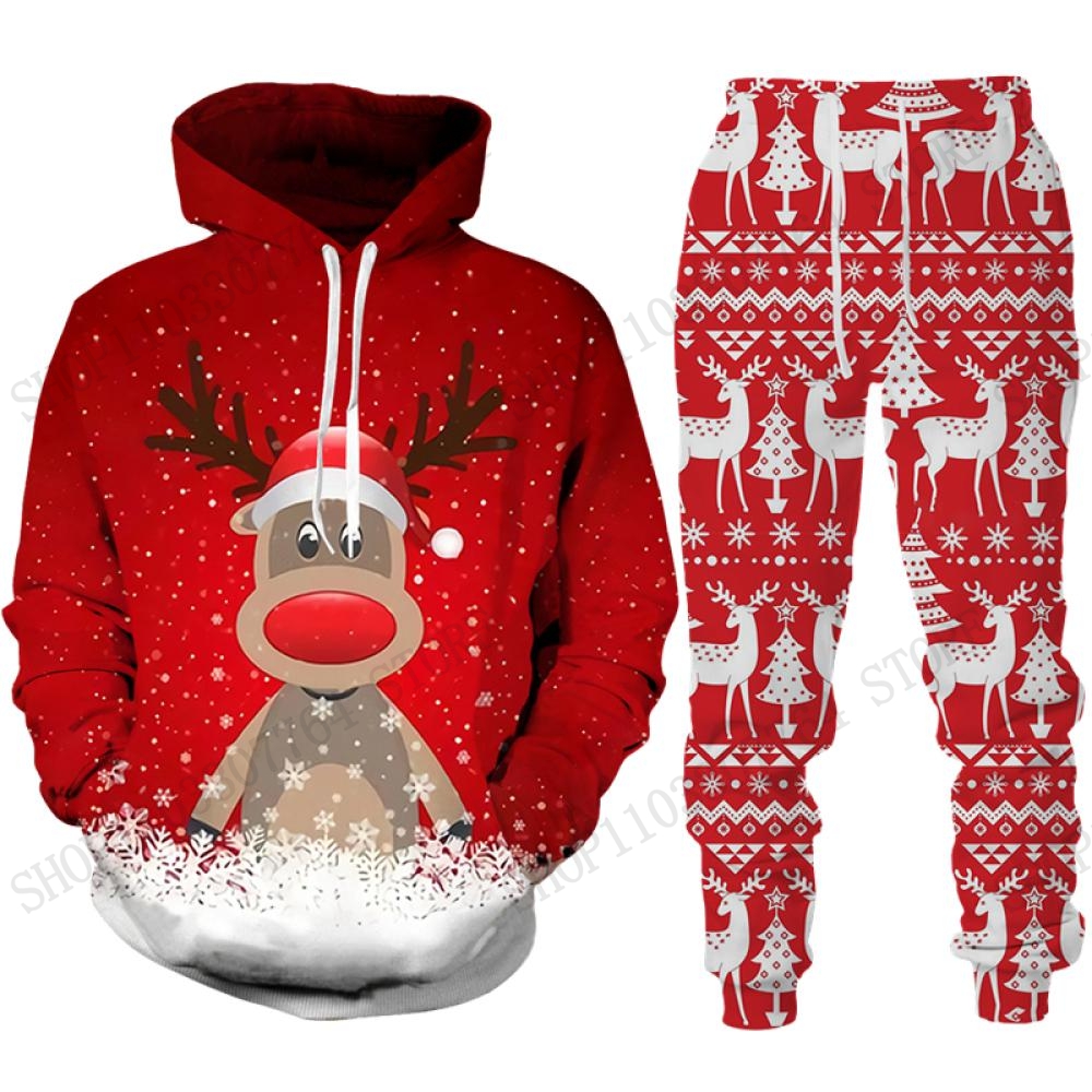 Women And Men Fashion - Cute Reindeer Elk Hoodie Pant Set
