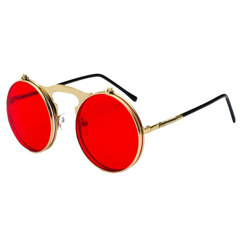 Women'S Fashion Eyeglass Frames - Retro Steampunk Red Round Sunglasses for