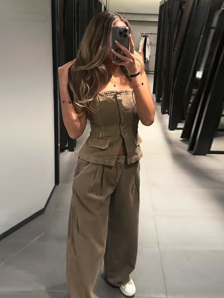 Y2k Women's Chest Wrap Vest Pa - đánh giá và giá Women Fashion Jeans Top