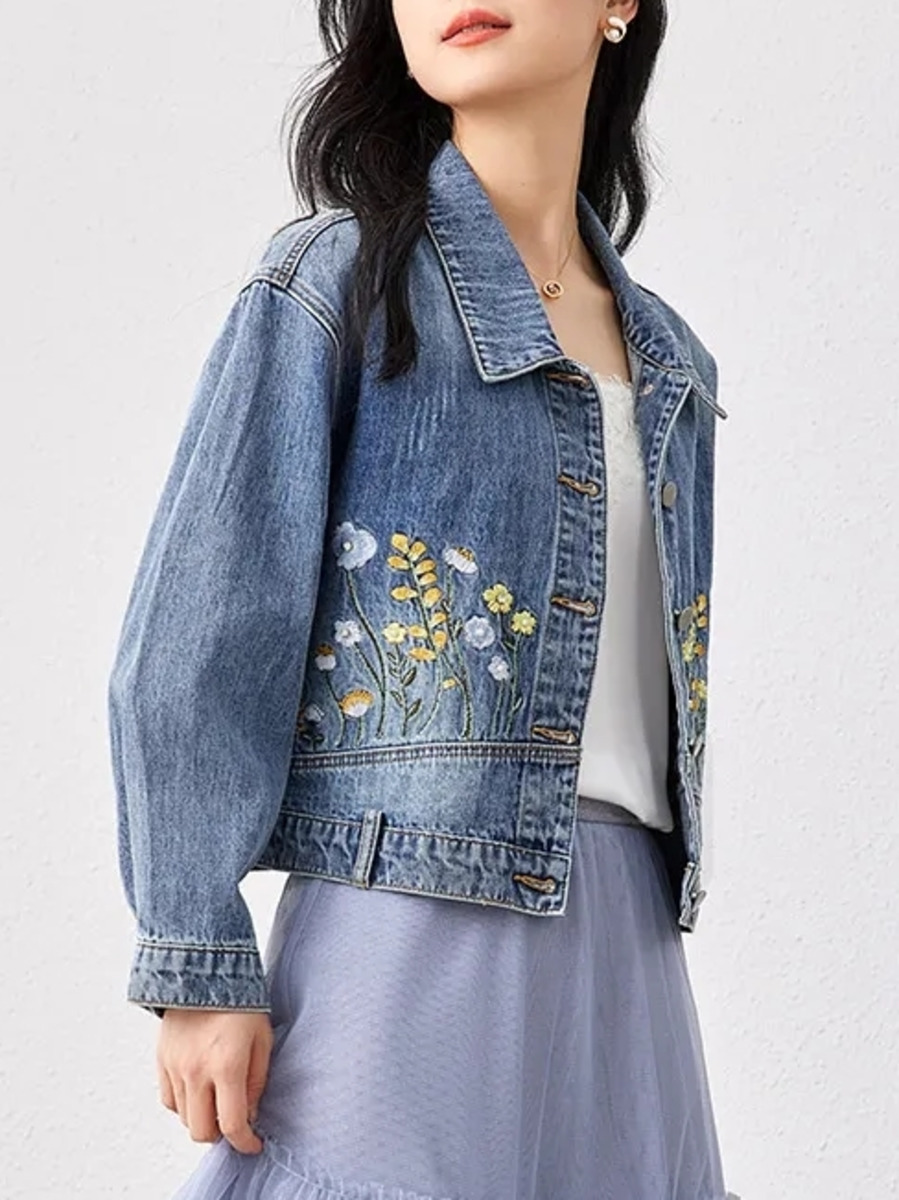 Floral Embroidered Denim Short - đánh giá và giá Women Fashion Jeans Top