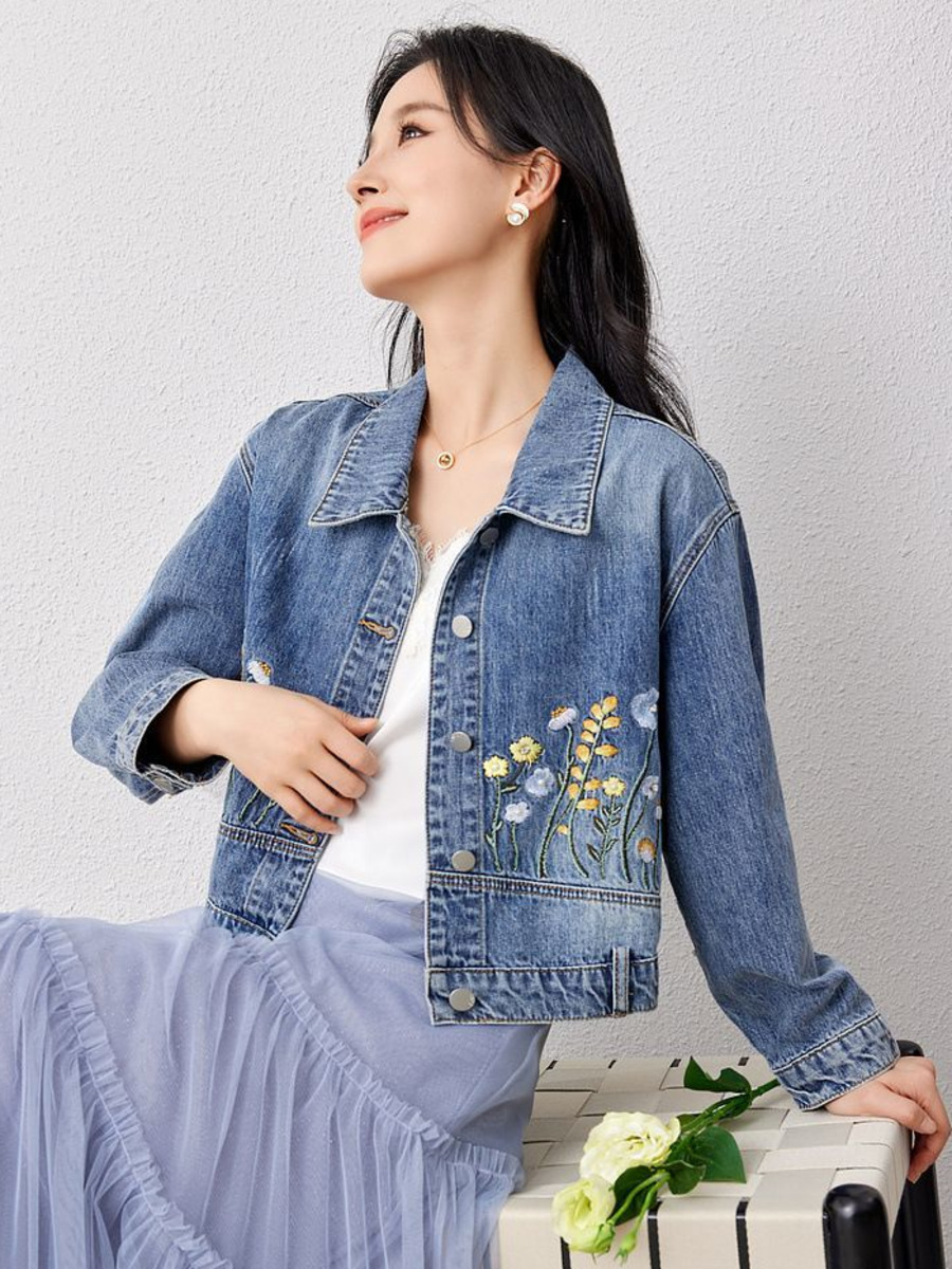 Floral Embroidered Denim Short - đánh giá và giá Women Fashion Jeans Top