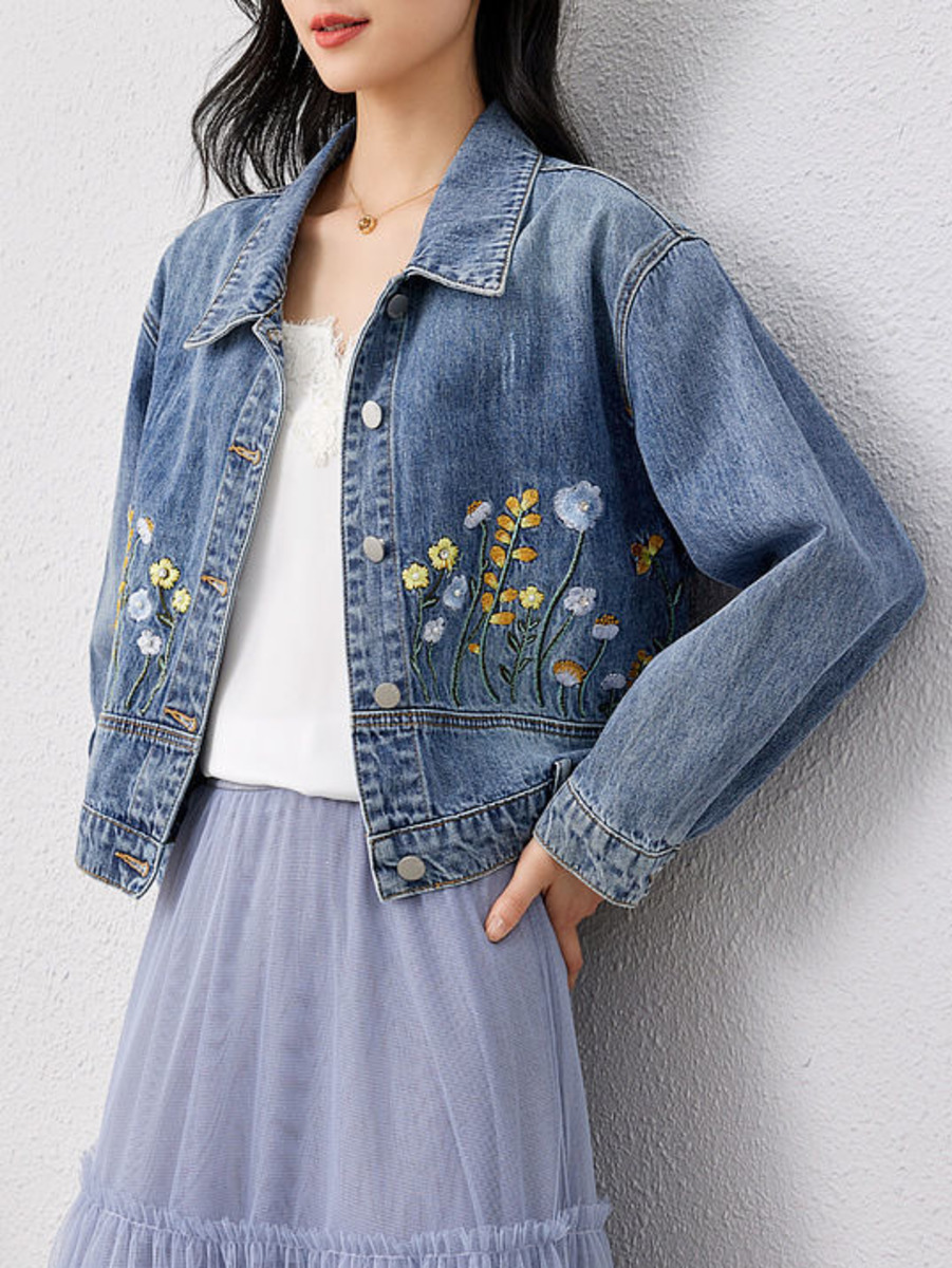 Floral Embroidered Denim Short - đánh giá và giá Women Fashion Jeans Top