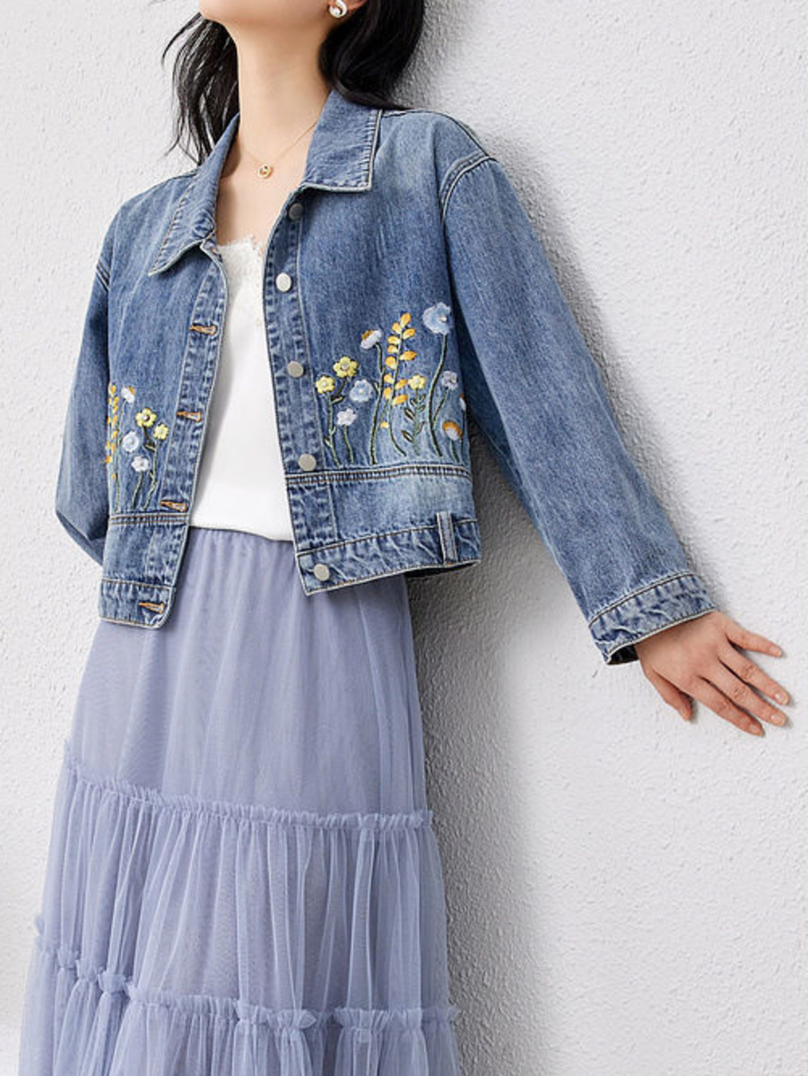 Floral Embroidered Denim Short - đánh giá và giá Women Fashion Jeans Top