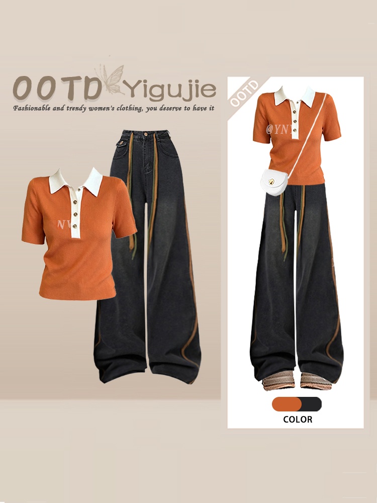 Retro Hong Kong Style Orange   - đánh giá và giá Women Fashion Jeans Top