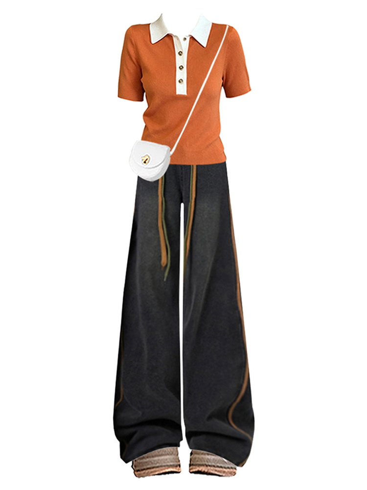 Retro Hong Kong Style Orange   - đánh giá và giá Women Fashion Jeans Top