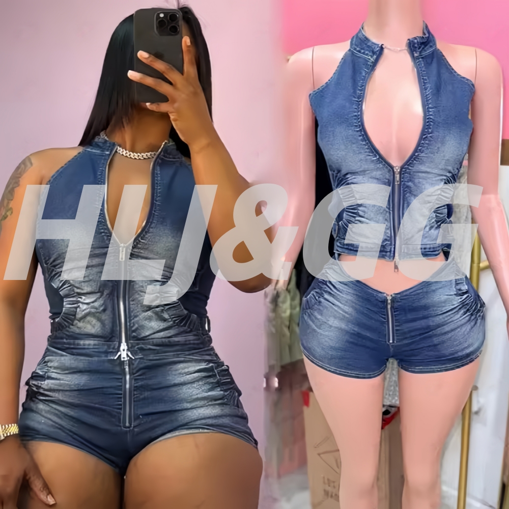 HLJ&GG Blue Fashion Denim Halt - đánh giá và giá Women Fashion Jeans Top