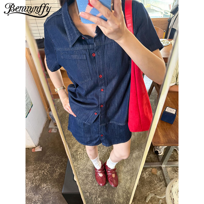 Benuynffy Retro Short Sleeved  - đánh giá và giá Women Fashion Jeans Top
