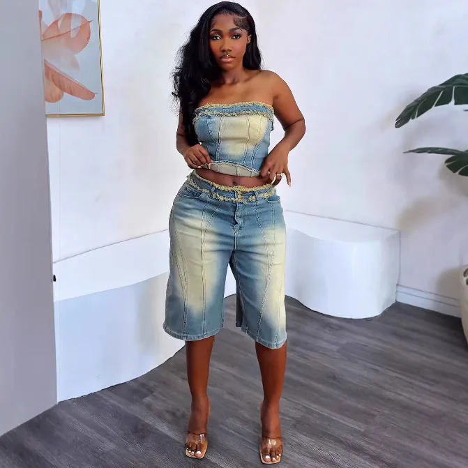 European and American Women's  - đánh giá và giá Women Fashion Jeans Top